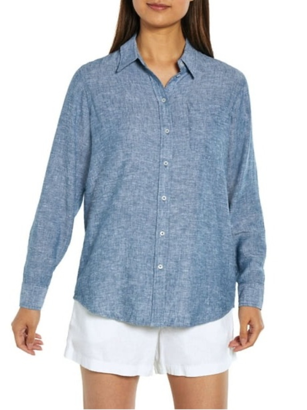 GAP Linen/Rayon Chambray Long Sleeve Button Down Shirt